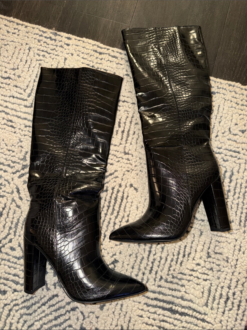 Steve Madden Tall Black Croc-Embossed Pointed Toe Boots 8.5